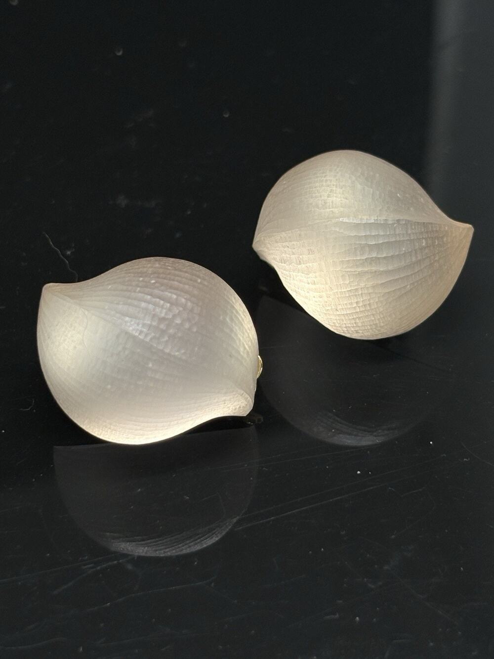 Vintage Alexis Bittar Frosted Molded Lucite Moonstone Like Golden Clip Earrings